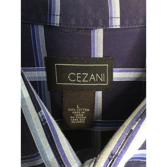 Cezani  Men's L Large Button Up Shirt Long Sleeve Blue Purple Check /Plaid * - Picture 2 of 12